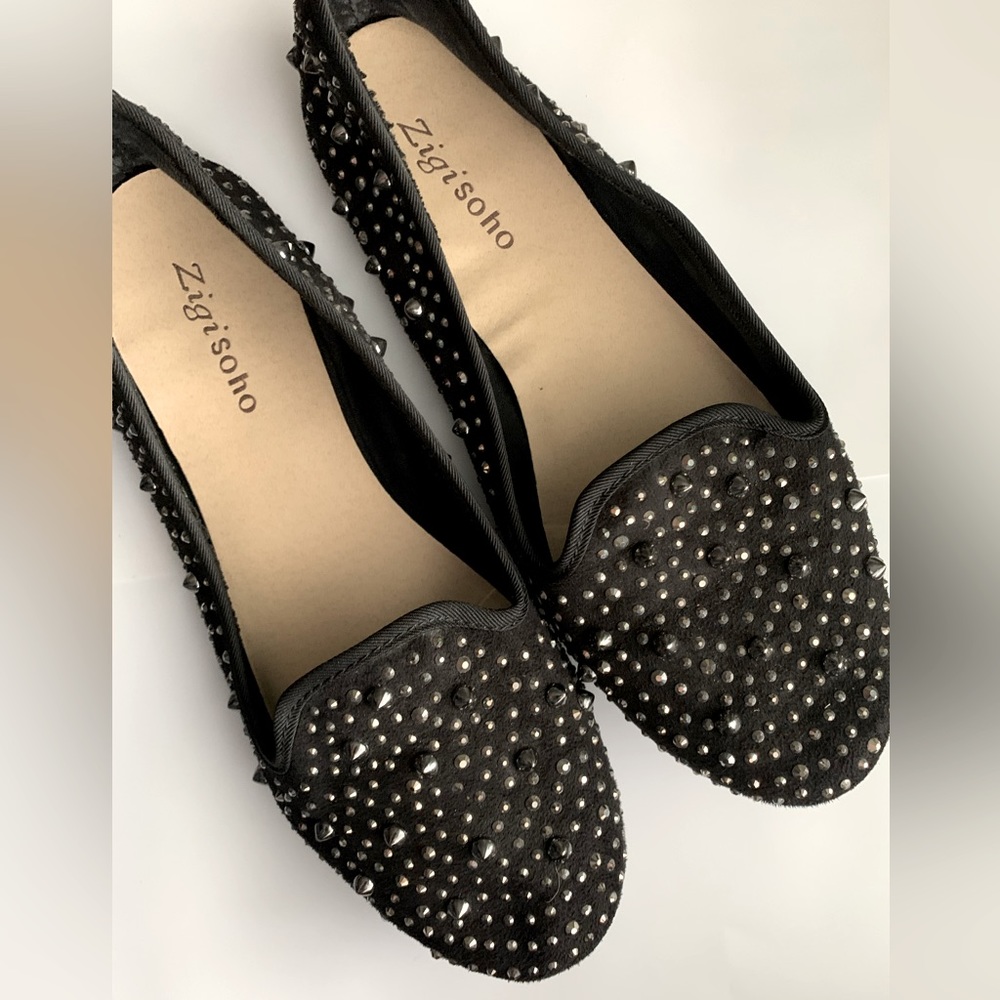 Zigisoho Flats, Ballet Slippers, Studded, Size 8, Fabric Upper Rubber Sole